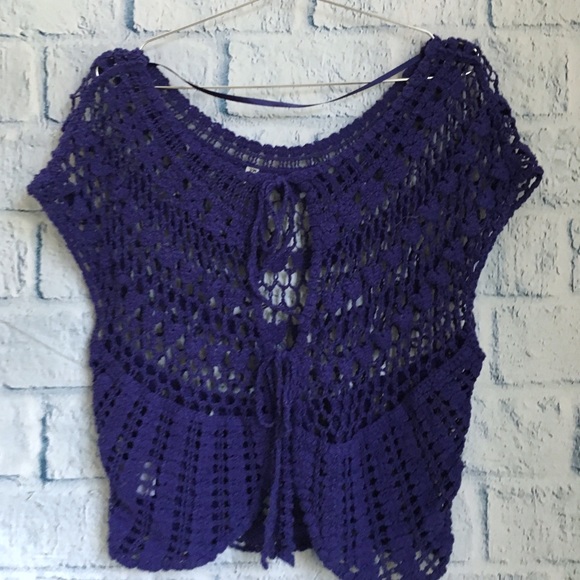 UO Ecote Crocheted Tieback Blue Top - Picture 4 of 4